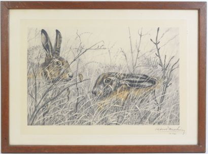Léon DANCHIN (1887-1938) : Deux lièvres à...
