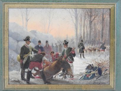 Albert de GESNE (1834-1903). Curée du cerf...