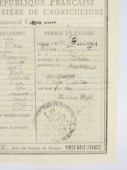 Ancien permis de chasse de 1901, sous inclusion....