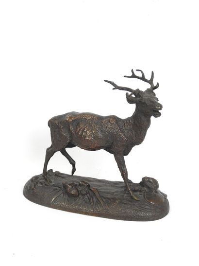 Ecole du XIXe siècle : Cerf bramant. Epreuve...