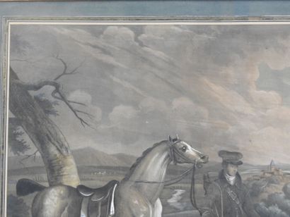 LA HALTE DES CHASSEURS. Lithographie ancienne...