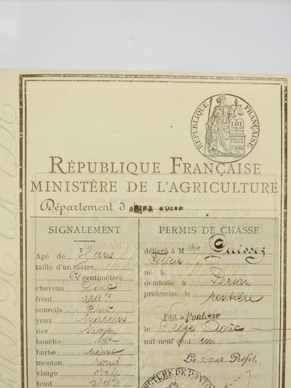 Ancien permis de chasse de 1901, sous inclusion....