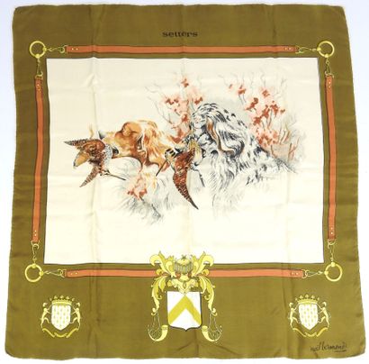 CARRE DE SOIE à décor de setters et de bécasses....