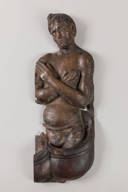 HAUT RELIEF en noyer sculpté peint polychrome...
