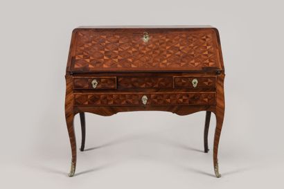 BUREAU DOS D'ANE en bois de placage marqueté...