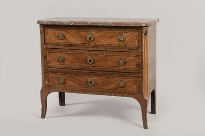 STRAIGHT COMMODE in rosewood veneer decorated...