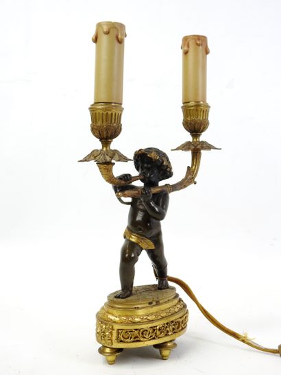 CANDELABRE in bronze with double brown and...