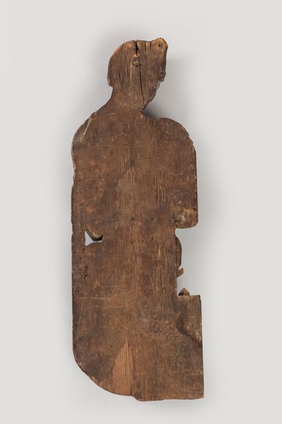 HAUT RELIEF en noyer sculpté peint polychrome...