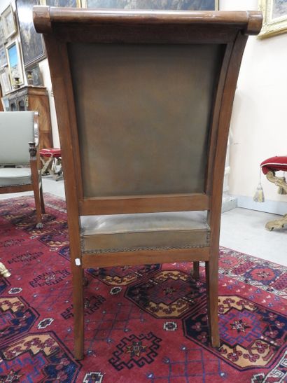 Pair of mahogany armchairs, inverted backrest,...