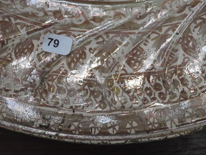 LARGE circular earthenware PLAT with metallized...