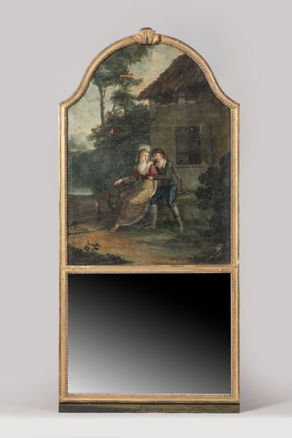 Gilded molded wood TRUMEAU topped by a canvas...