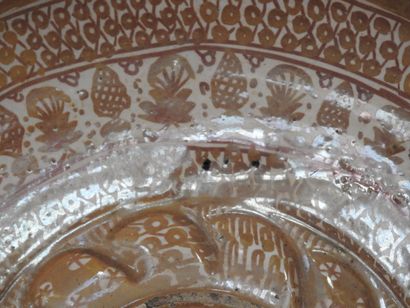 LARGE circular earthenware PLAT with metallized...