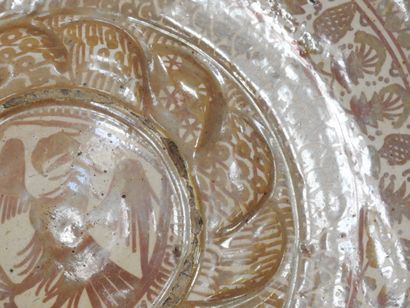LARGE circular earthenware PLAT with metallized...