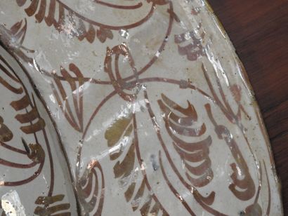 LARGE circular earthenware PLAT with metallized...