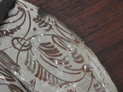 LARGE circular earthenware PLAT with metallized...