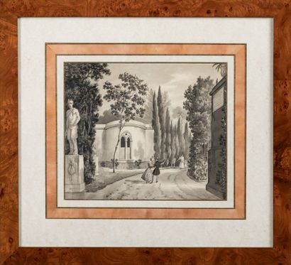 Ecole ITALIENNE vers 1820-1830 : Vue de jardins...
