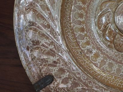 LARGE circular earthenware PLAT with metallized...