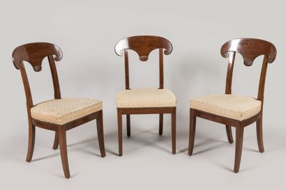 SET OF SIX mahogany CHAIRS, pelta-shaped...