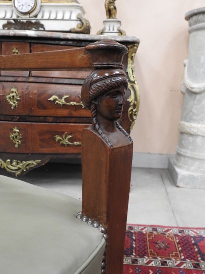 Pair of mahogany armchairs, inverted backrest,...