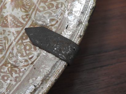 LARGE circular earthenware PLAT with metallized...