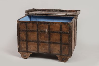 INDIA: Wooden chest on wheels, iron barded,...