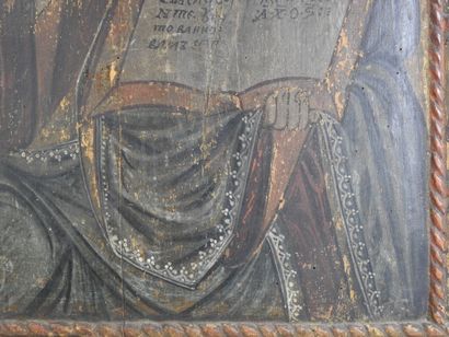 GRANDE ICONE du Christ Pantocrator flanqué...