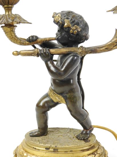 CANDELABRE in bronze with double brown and...