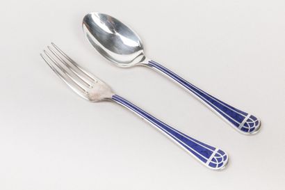CHRISTOFLE: 88-piece silver-plated and blue...