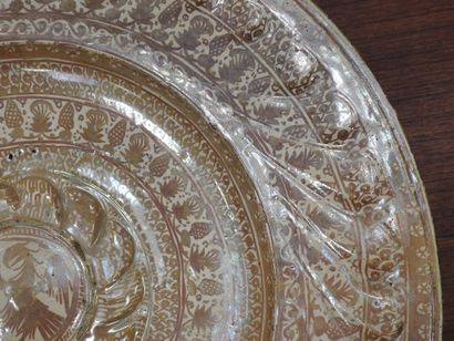 LARGE circular earthenware PLAT with metallized...