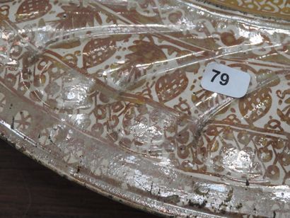 LARGE circular earthenware PLAT with metallized...
