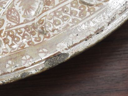 LARGE circular earthenware PLAT with metallized...