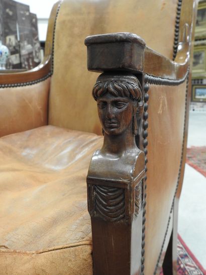 Pair of mahogany shepherd's chairs, backs...