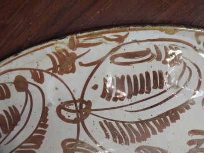 LARGE circular earthenware PLAT with metallized...