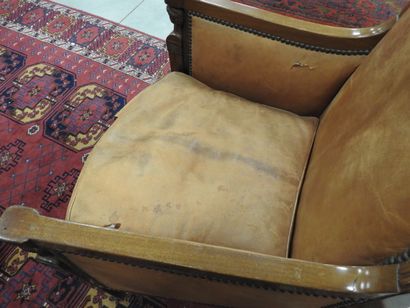 Pair of mahogany shepherd's chairs, backs...