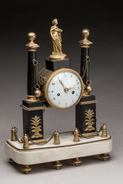 PORTICAL CLOCK in white and black marble...