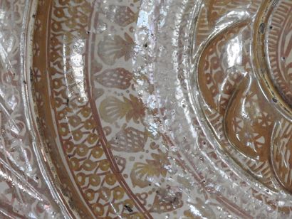 LARGE circular earthenware PLAT with metallized...
