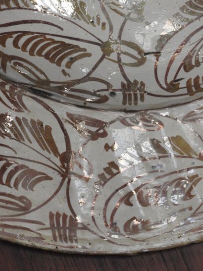 LARGE circular earthenware PLAT with metallized...
