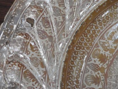 LARGE circular earthenware PLAT with metallized...