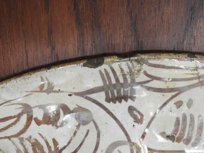 LARGE circular earthenware PLAT with metallized...