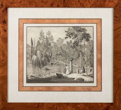 Ecole ITALIENNE vers 1820-1830 : Vue de jardins...