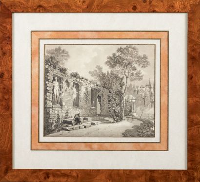 Ecole ITALIENNE vers 1820-1830 : Vue de jardins...