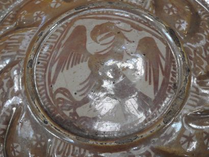 LARGE circular earthenware PLAT with metallized...