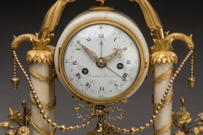 PENDULE PORTIQUE in white marble and gilt...
