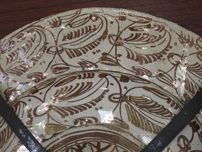 LARGE circular earthenware PLAT with metallized...
