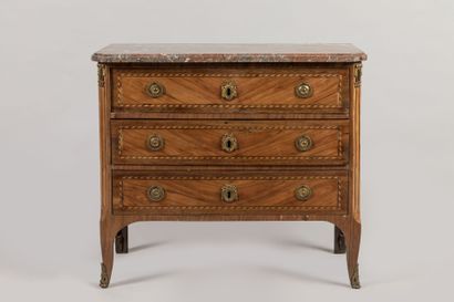 STRAIGHT COMMODE in rosewood veneer decorated...