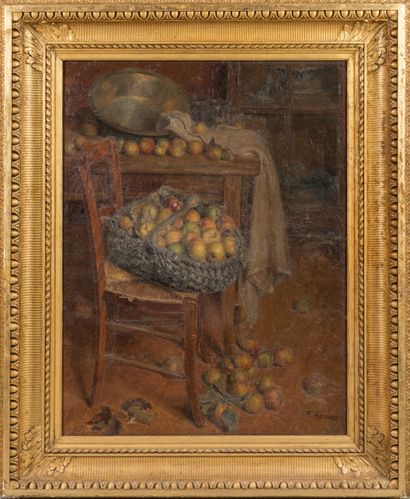 F. HAMON (19th-20th): The apple basket. Large...