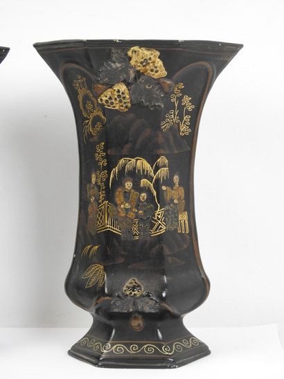 BERLIN: Pair of black and gold lacquered...