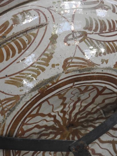 LARGE circular earthenware PLAT with metallized...