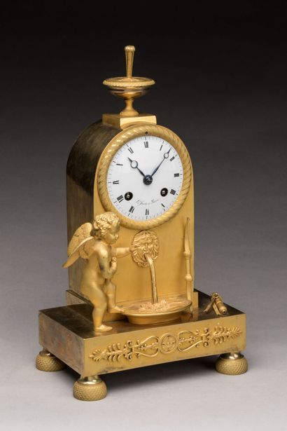 Gilt bronze HANGER with a cherub at a fountain,...