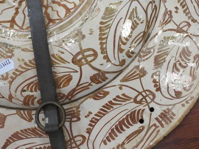 LARGE circular earthenware PLAT with metallized...